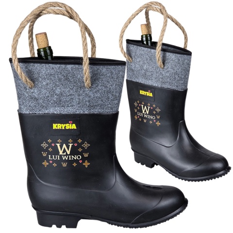 Para czarnych kaloszy z szarą wstawką i liną, eleganckie buty do noszenia